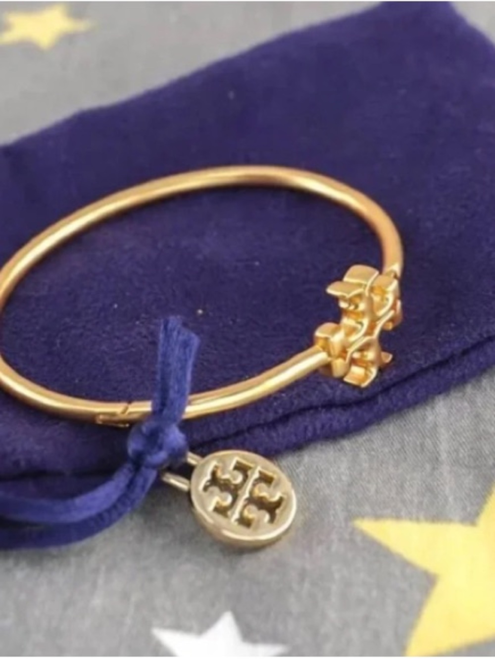 Tory Burch Gold Double-T Charm Hinge Bangle